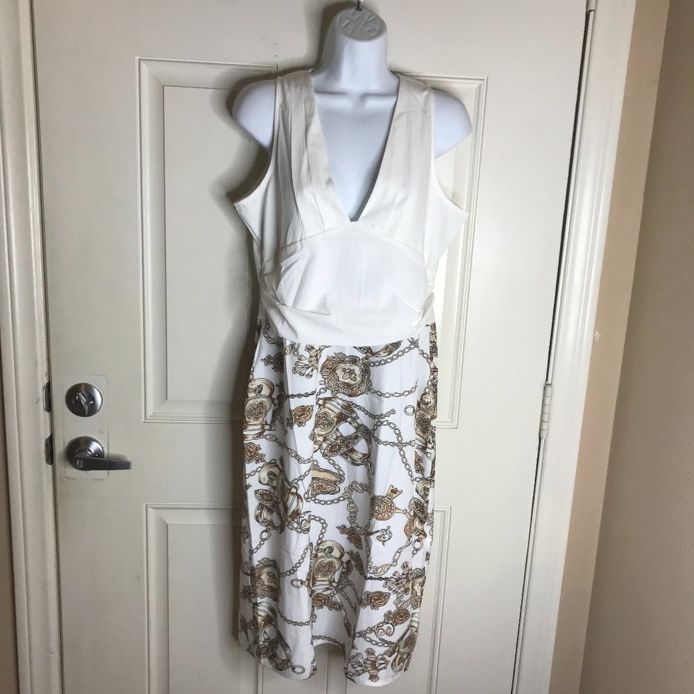 NWT Sheilay Women's Sleeveless V-Neckline Midi Dress Chain Print ~ Size XL